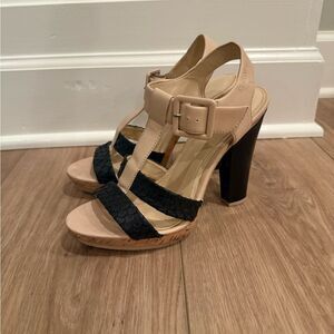 Calvin Klein Black and Tan Heels with Ankle Straps